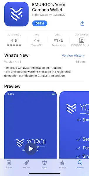 yoroi mobile wallet app store